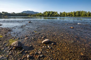 Biya Nehri manzarası, Aşk Taşı ve Turokhaksky köyü, Altai Cumhuriyeti, Batı Sibirya 'nın güneyi, Rusya