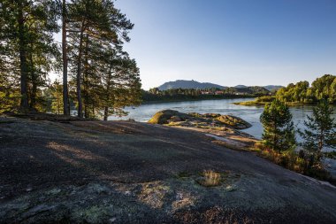 Biya nehrinin kıyısındaki aşk taşının manzarası. Turochak köyü, Turochaksky bölgesi, Altai Cumhuriyeti, Batı Sibirya 'nın güneyi, Rusya