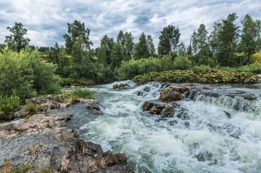 Suenginsky, Sueng Nehri üzerinde şelaleyi taşırdı. Novosibirsk bölgesinin Maslyaninsky ilçesi, Batı Sibirya, Rusya
