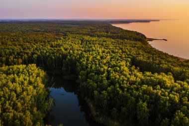 Kuş bakışı bakış açısından Ob Sea. Berdsk şehri, Novosibirsk bölgesi, Batı Sibirya Rusya