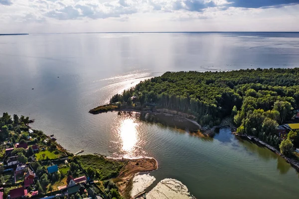 Pohled Ptačí Perspektivy Ústí Řeky Razdelnaya Která Teče Sea Berdsk — Stock fotografie