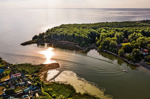 Bird Eye View Mouth Razdelnaya River Which Flows Sea Berdsk — Stock Photo, Image