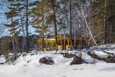 Sibirya nehir kıyısında dinlenme evleri
