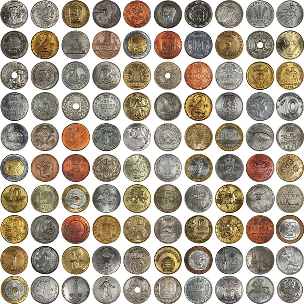 Background Coins Different Values Various States World — Stock Photo, Image