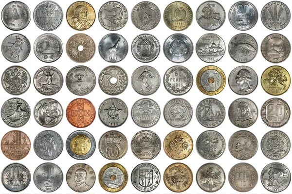 Металлические Монеты Разных Стран Мира Белом Фоне — стоковое фото