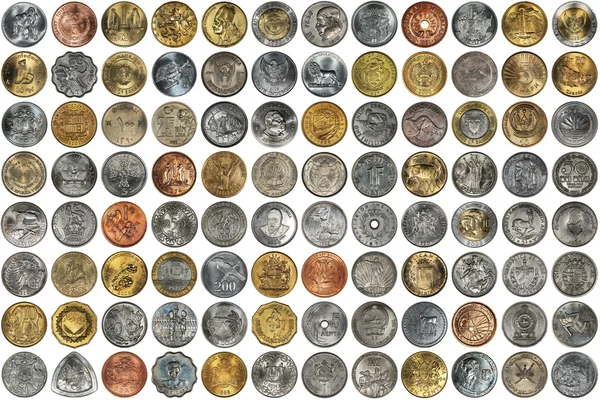 Metallmünzen Verschiedener Länder Der Welt Auf Weißem Hintergrund — Stockfoto