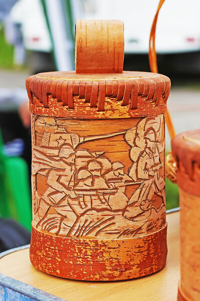 Casket from birch bark Handmade on the Second World War