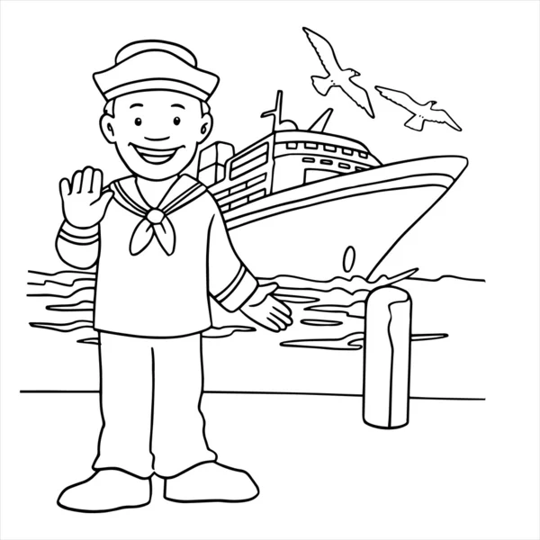 Denizci çizgi film illüstrasyon izole beyaz