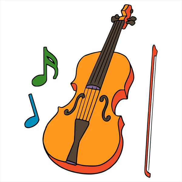 Violon avec bâton de violon sur fond blanc — Image vectorielle