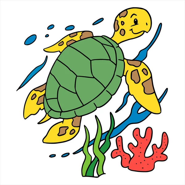 Illustration of under water tortoise — Stock Vector
