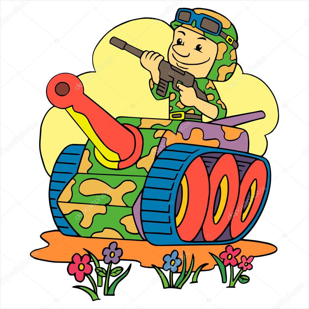 Young soldier in a tank
