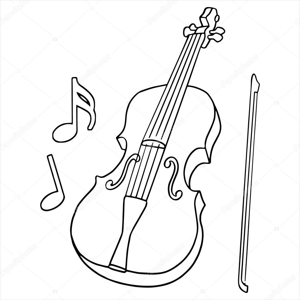 Violin with fiddle stick on a white background without color