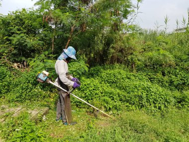 Yolda çim biçen bir adam