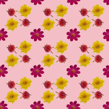 Pembe ve sarı çiçekler sırayla güzel renkli bir arka plana yerleştirilir..