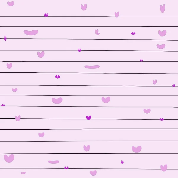 粉红正方形的纸 黑线横过它的长度 在纸上写文字和字母时 有许多小小的心 — 图库照片