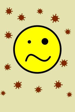 Etrafı virüslerle çevrili huysuz sarı yüz