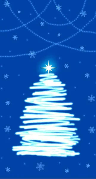 Astratto Albero Natale Incandescente Sfondo Blu — Vettoriale Stock