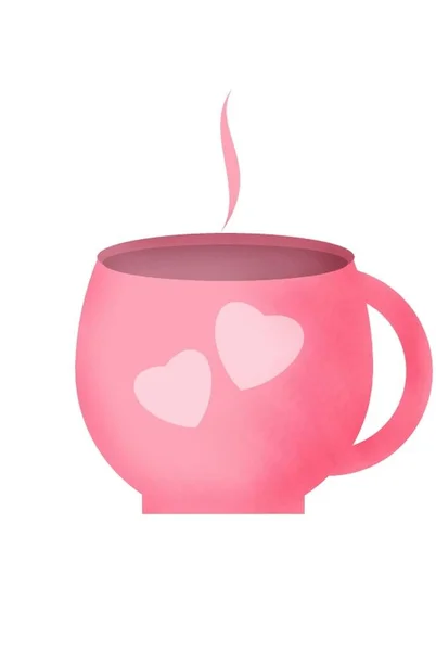 Taza Rosa Con Dos Corazones Sobre Fondo Blanco — Vector de stock