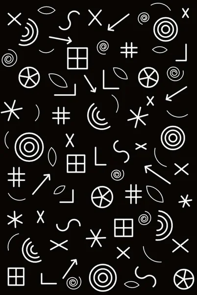 Безшовні Візерунки Чорному Тлі Геометрія Форми Знаки Символи — стокове фото