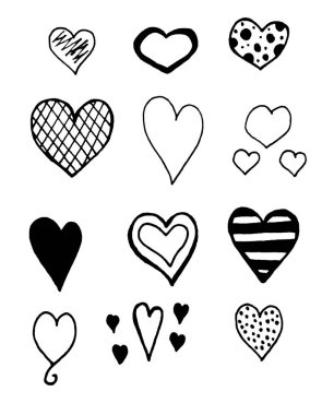 set of hearts on a white background. Design for postcards
