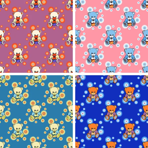 Seamless baby bear pattern set — Stock Vector