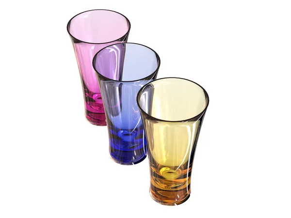 Three glass set in yellow, green and blue — Stock Photo, Image