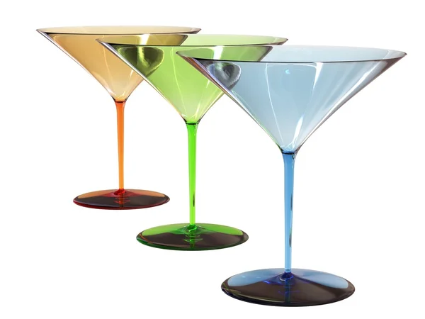 Три стакана в желтом, зеленом и синем — стоковое фото