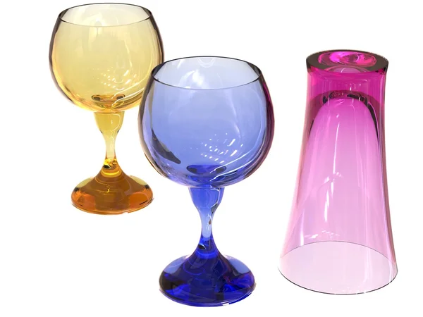 Three glass set in yellow, green and blue — Stock Photo, Image