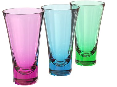 pembe, yeşil ve mavi üç bardağı seti