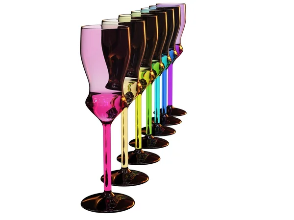 Rainbow colored row of glasses on white — Stock Photo, Image