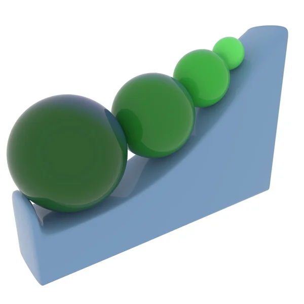 Groen gekleurde ballen op een helling — Stockfoto