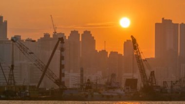 Hong Kong Sunset, kowloon bay şehir timelapse görünümünden