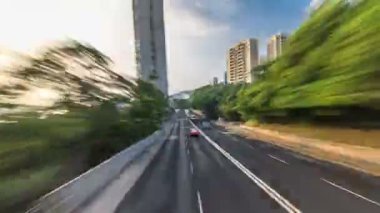 Bir Hong Kong sokak görünümü timelapse üstü açık turistik otobüs Hong Kong Adaları turne sırasında