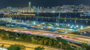 «Ana sayfa» görünümü gece Hong Kong kowloon bay şehir timelapse görüntülemek