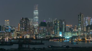«Ana sayfa» görünümü gece Hong Kong kowloon bay şehir timelapse görüntülemek