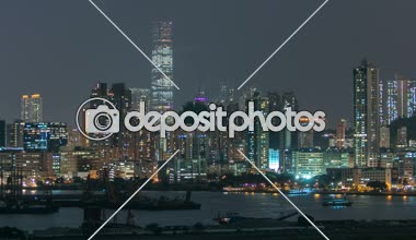 «Ana sayfa» görünümü gece Hong Kong kowloon bay şehir timelapse görüntülemek
