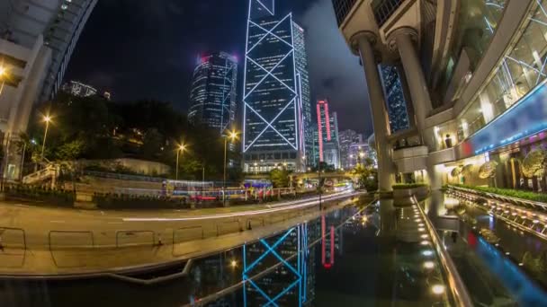 La noche del timelapse de Hong Kong Corporate Buildings — Vídeo de stock