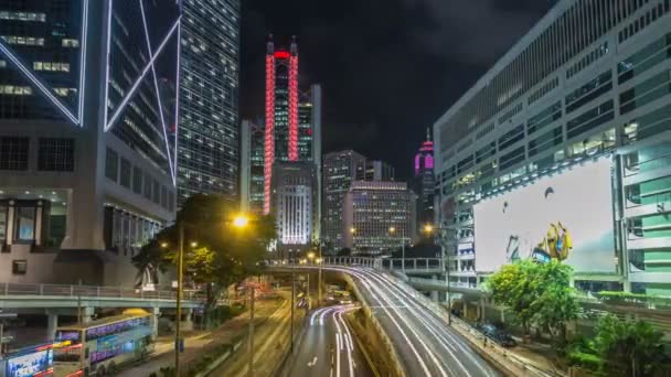 Hong Kong trafik timelapse hyperlapse nära bank tower i centrala distriktet i Hong Kong. — Stockvideo