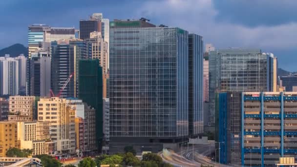 Top view of busy traffic day in finance urban timelapse, hong kong city — Stock Video