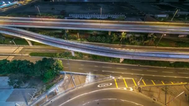 Bovenaanzicht van het drukke verkeer nacht in Financiën stedelijke timelapse, hong kong stad — Stockvideo