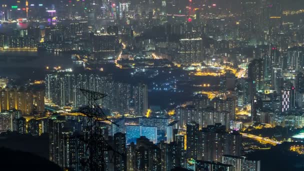 Fei ngo shan Kowloon Peak noche timelapse Hong Kong paisaje urbano horizonte . — Vídeos de Stock