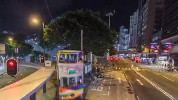 Utsikt från dubbeldäckare spårvagn på gatan hk Timelapse Hyperlapse. — Stockvideo
