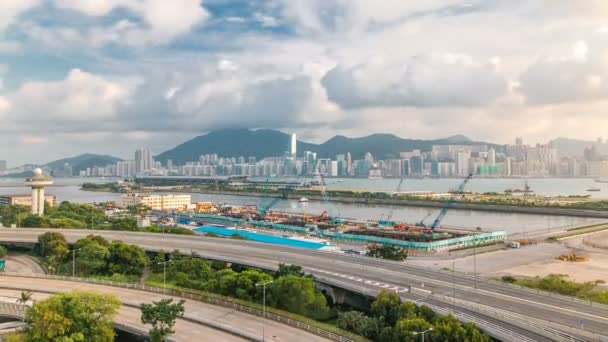Toppen utsikt över Hongkong på dagtid, utsikt från Kowloon Bay Downtown Timelapse — Stockvideo