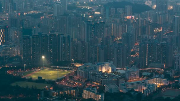 Fei ngo shan Kowloon Peak día a noche timelapse Hong Kong paisaje urbano horizonte . — Vídeo de stock