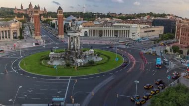 Barcelona, İspanya İspanyolca kare timelapse havadan görünümü.