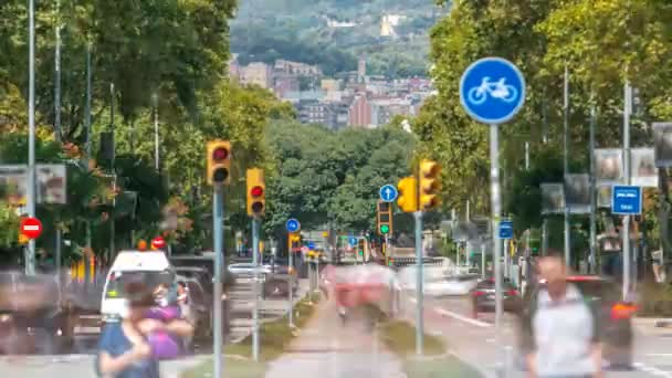 Rush of day time traffic on road timelapse in  barcelona, spain — Stock Video