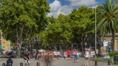 Ünlü Ramblas street timelapse tanımlanamayan yürüyen turist Barcelona, İspanya