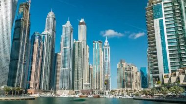 View of Dubai Marina modern Towers in Dubai at day time timelapse