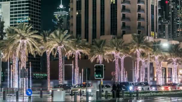 Dubai city night illumination traffic road junction 4k timelapse uae — ストック動画