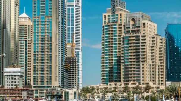 View of Dubai Marina modern Towers in Dubai at day time timelapse — ストック動画